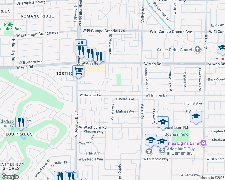 map of restaurants, bars, coffee shops, grocery stores, and more near 4446 Scarlet Sea Avenue in North Las Vegas