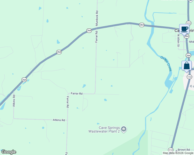 map of restaurants, bars, coffee shops, grocery stores, and more near 11940 Farrar Road in Bentonville