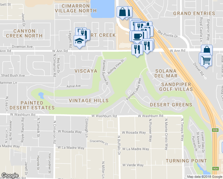 map of restaurants, bars, coffee shops, grocery stores, and more near 7709 Tinted Mesa Court in Las Vegas