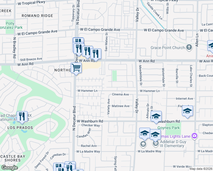 map of restaurants, bars, coffee shops, grocery stores, and more near 4454 Scarlet Sea Avenue in North Las Vegas