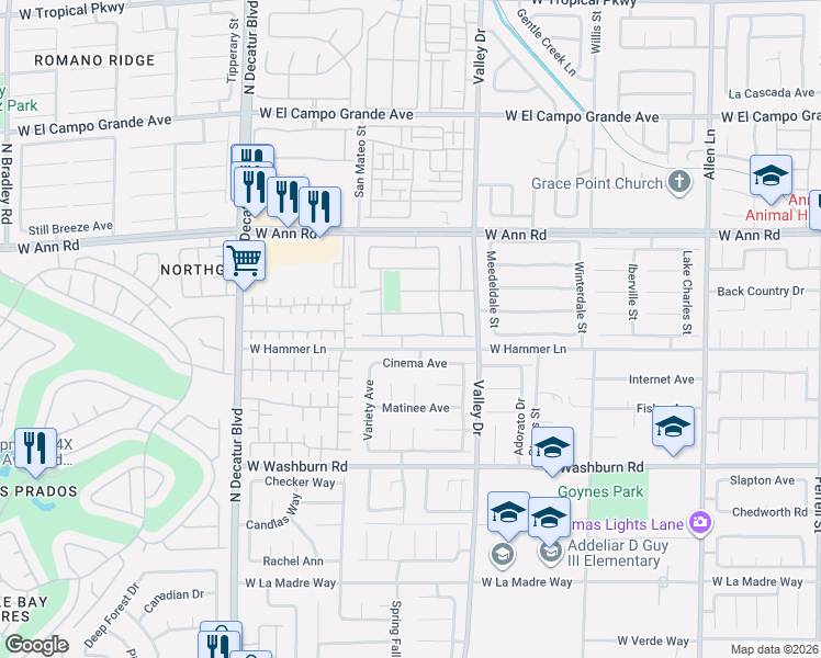 map of restaurants, bars, coffee shops, grocery stores, and more near 4349 Scarlet Sea Avenue in North Las Vegas