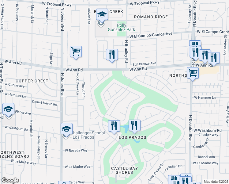 map of restaurants, bars, coffee shops, grocery stores, and more near 5416 Desert Paradise Drive in Las Vegas