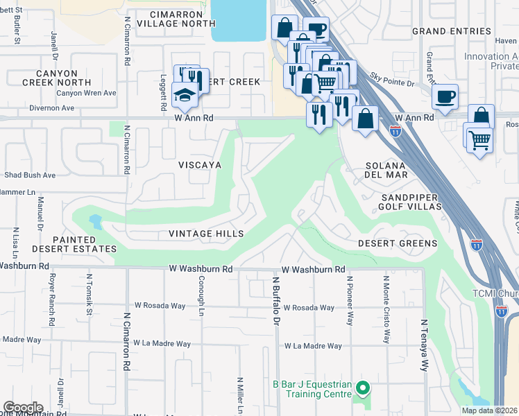 map of restaurants, bars, coffee shops, grocery stores, and more near 7709 Tinted Mesa Court in Las Vegas