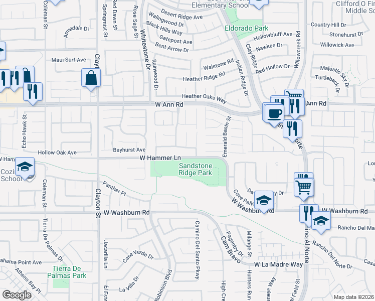 map of restaurants, bars, coffee shops, grocery stores, and more near 1610 West Hammer Lane in North Las Vegas