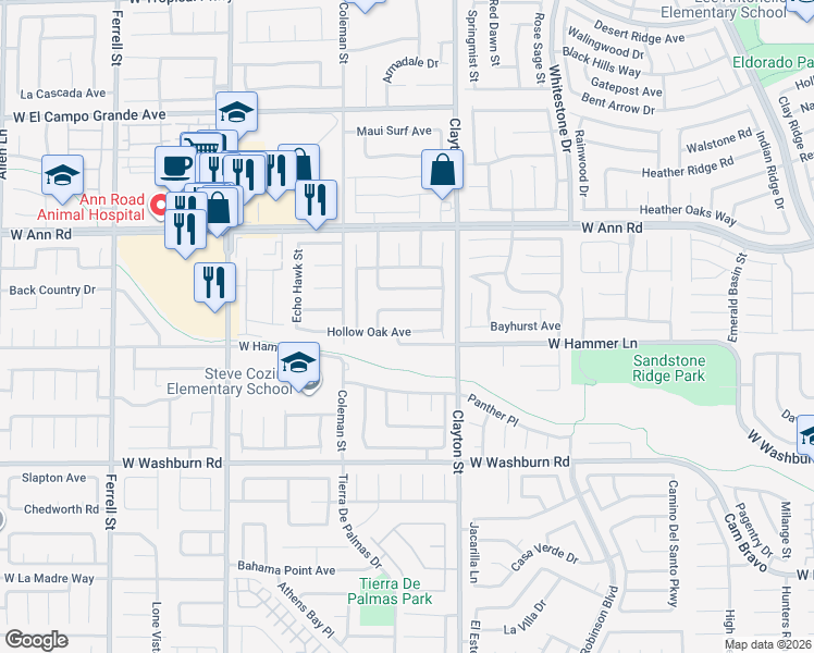 map of restaurants, bars, coffee shops, grocery stores, and more near 2115 Hollow Oak Avenue in North Las Vegas