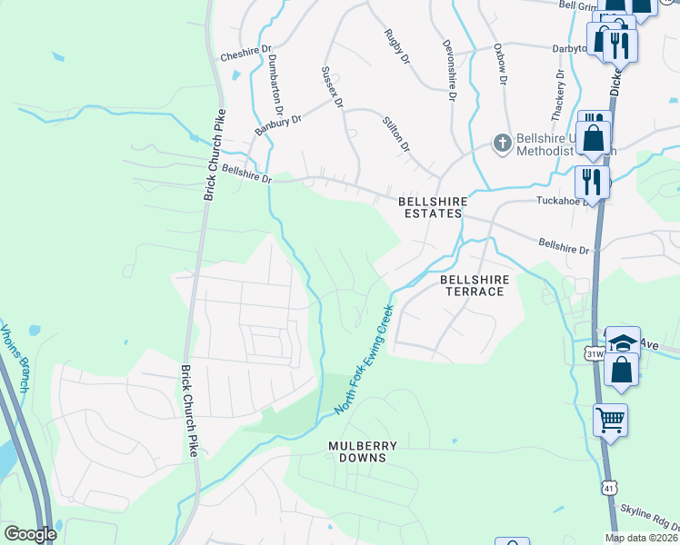 map of restaurants, bars, coffee shops, grocery stores, and more near 1937 Belle Arbor Drive in Nashville
