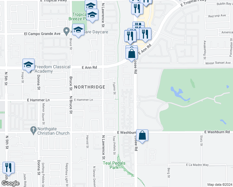 map of restaurants, bars, coffee shops, grocery stores, and more near 5420 Talmo Street in North Las Vegas