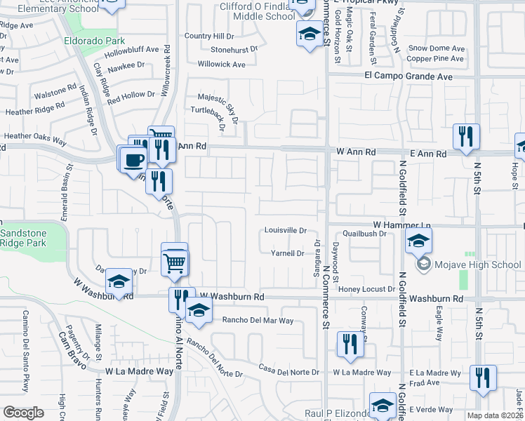map of restaurants, bars, coffee shops, grocery stores, and more near 448 Colorful Rain Avenue in North Las Vegas