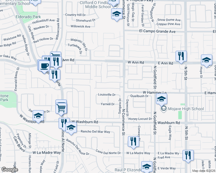 map of restaurants, bars, coffee shops, grocery stores, and more near 408 Colorful Rain Avenue in North Las Vegas