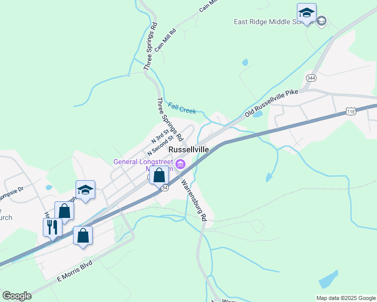 map of restaurants, bars, coffee shops, grocery stores, and more near 5956 Old Russellville Pike in Russellville