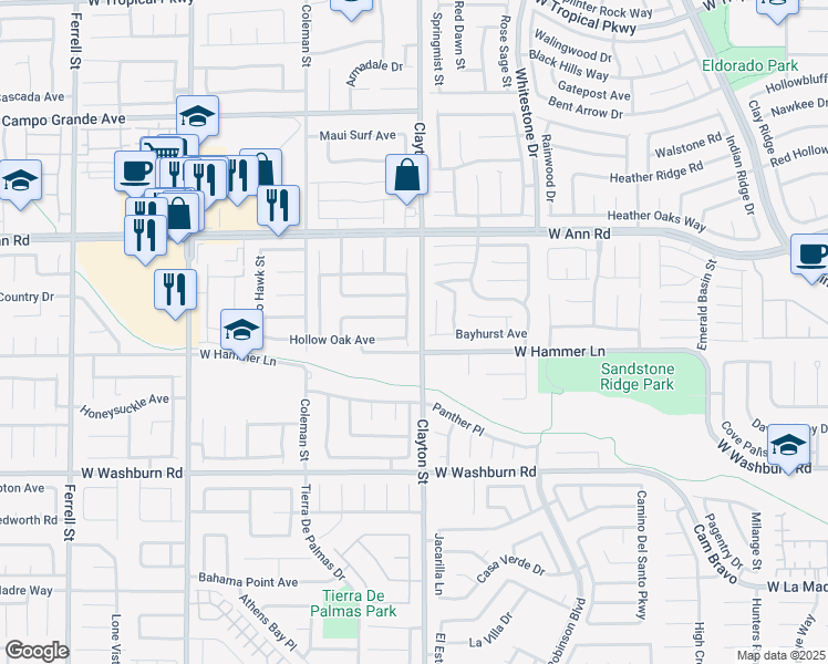 map of restaurants, bars, coffee shops, grocery stores, and more near 5406 Indigo Hills Street in North Las Vegas