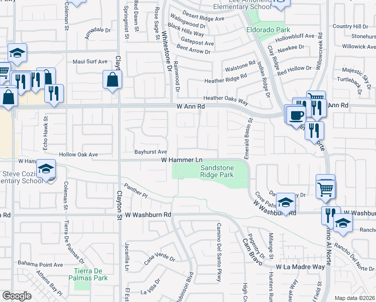 map of restaurants, bars, coffee shops, grocery stores, and more near 1710 West Hammer Lane in North Las Vegas