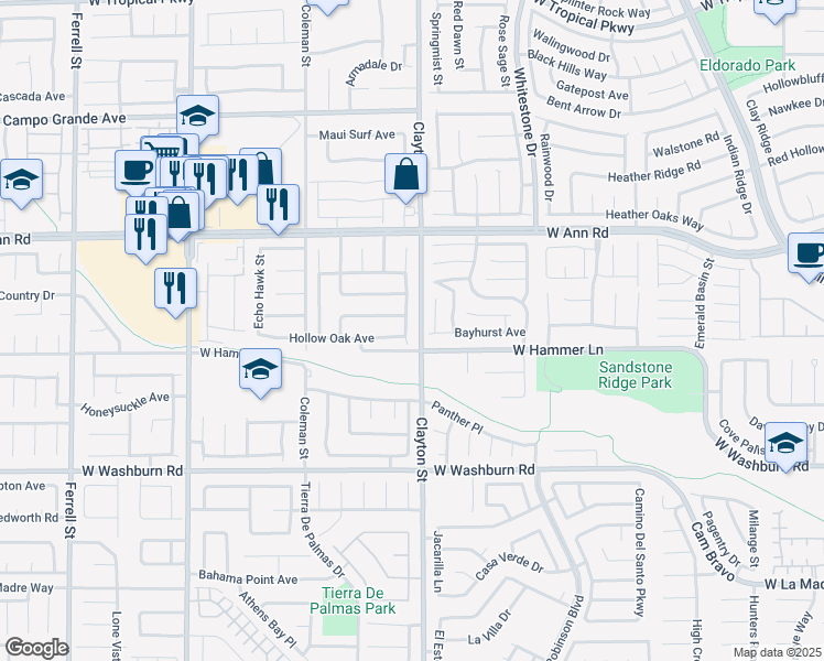 map of restaurants, bars, coffee shops, grocery stores, and more near 5406 Indigo Hills Street in North Las Vegas