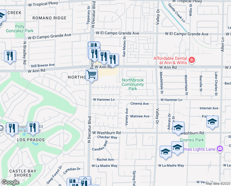 map of restaurants, bars, coffee shops, grocery stores, and more near 5402 Lazy Meadow Court in North Las Vegas