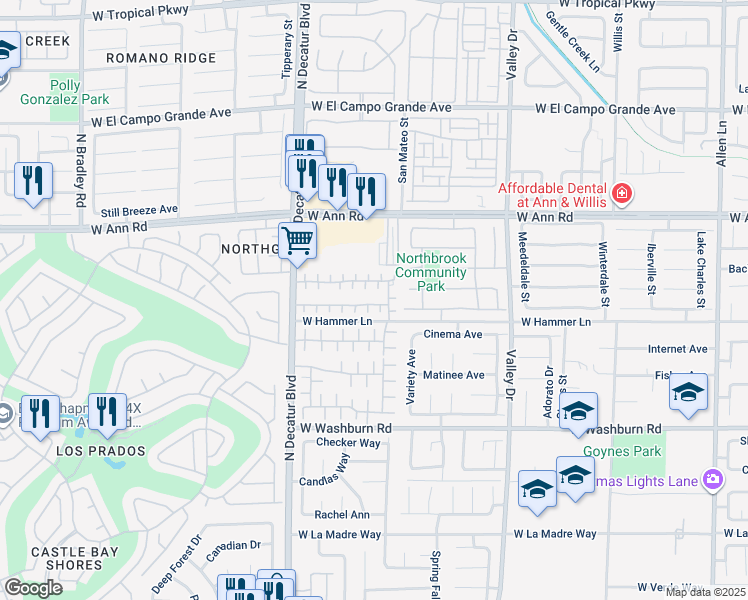 map of restaurants, bars, coffee shops, grocery stores, and more near 5402 Lazy Meadow Court in North Las Vegas