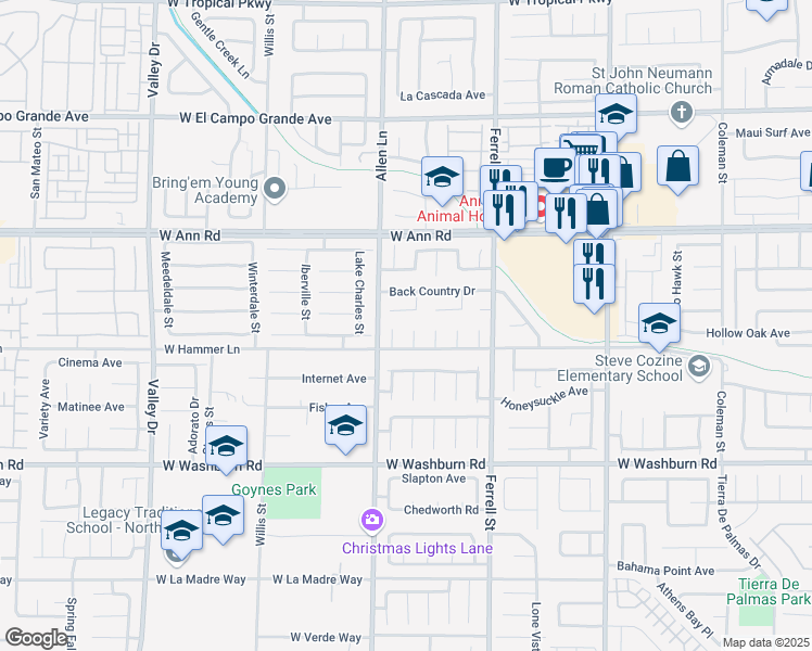 map of restaurants, bars, coffee shops, grocery stores, and more near 5417 Dilly Circle in North Las Vegas