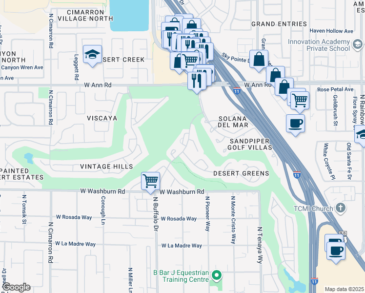 map of restaurants, bars, coffee shops, grocery stores, and more near 5305 La Patera Lane in Las Vegas
