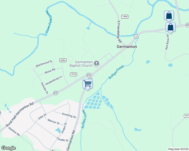 map of restaurants, bars, coffee shops, grocery stores, and more near 6775 Germanton Road in Germanton