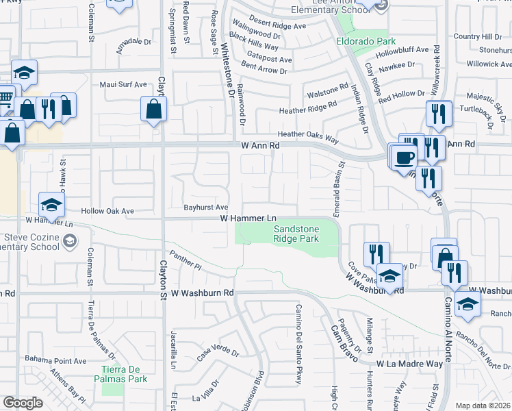 map of restaurants, bars, coffee shops, grocery stores, and more near 1710 West Hammer Lane in North Las Vegas