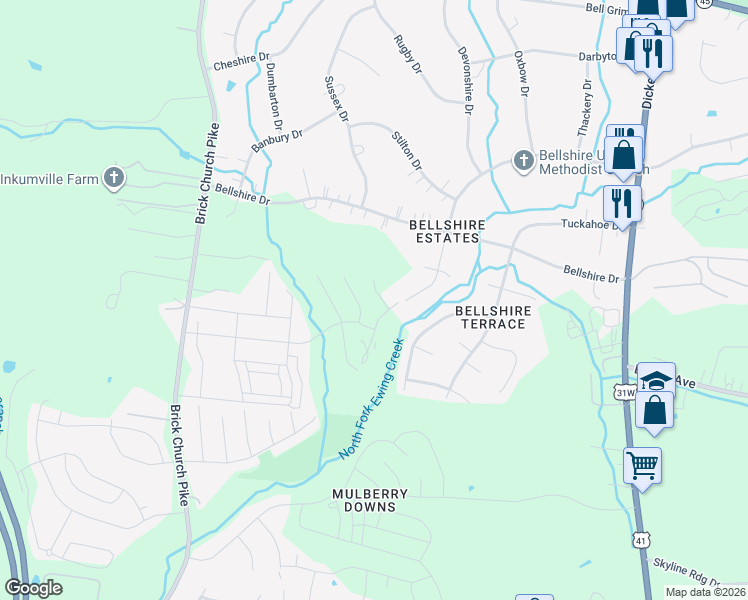 map of restaurants, bars, coffee shops, grocery stores, and more near 1945 Belle Arbor Drive in Nashville