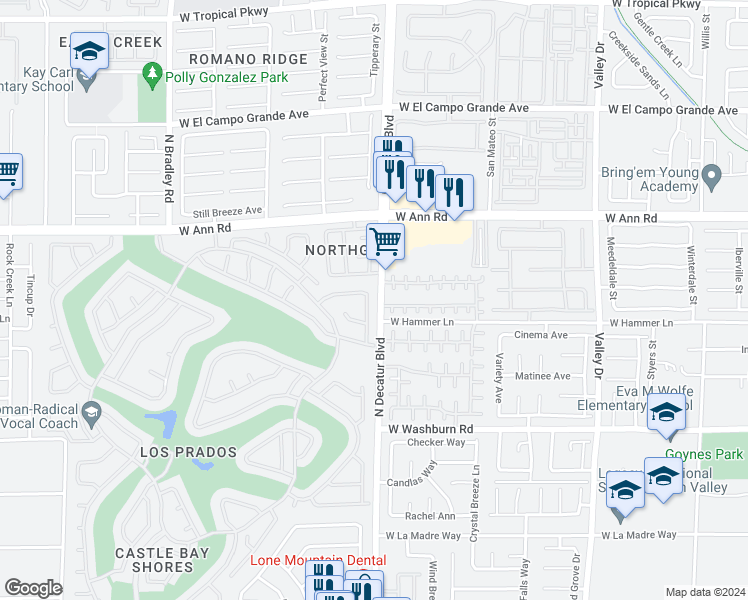 map of restaurants, bars, coffee shops, grocery stores, and more near 5452 Cove Point Drive in Las Vegas