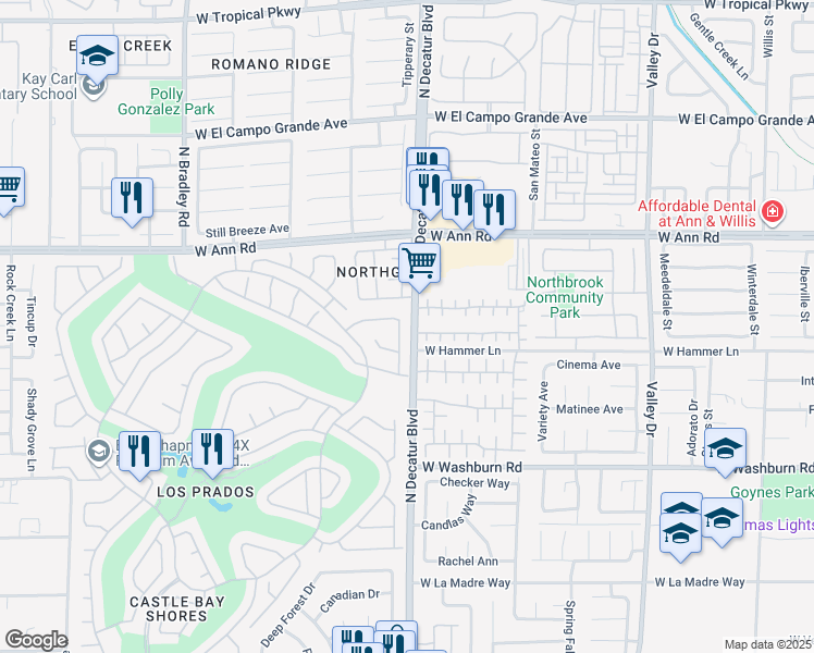 map of restaurants, bars, coffee shops, grocery stores, and more near 5452 Cove Point Drive in Las Vegas