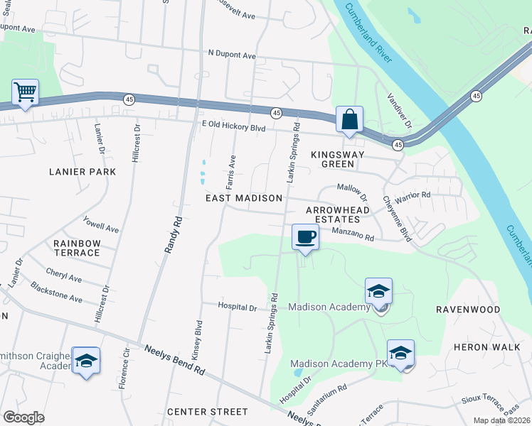 map of restaurants, bars, coffee shops, grocery stores, and more near 1022 New Providence Pass in Nashville