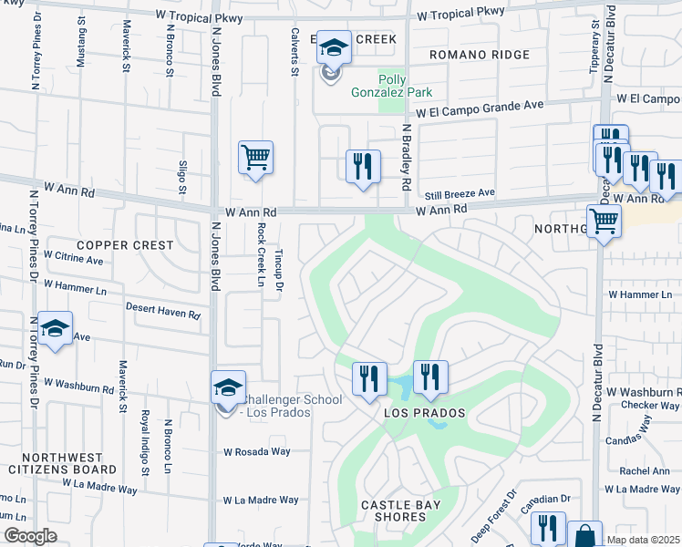 map of restaurants, bars, coffee shops, grocery stores, and more near 5433 Honey Mesquite Lane in Las Vegas
