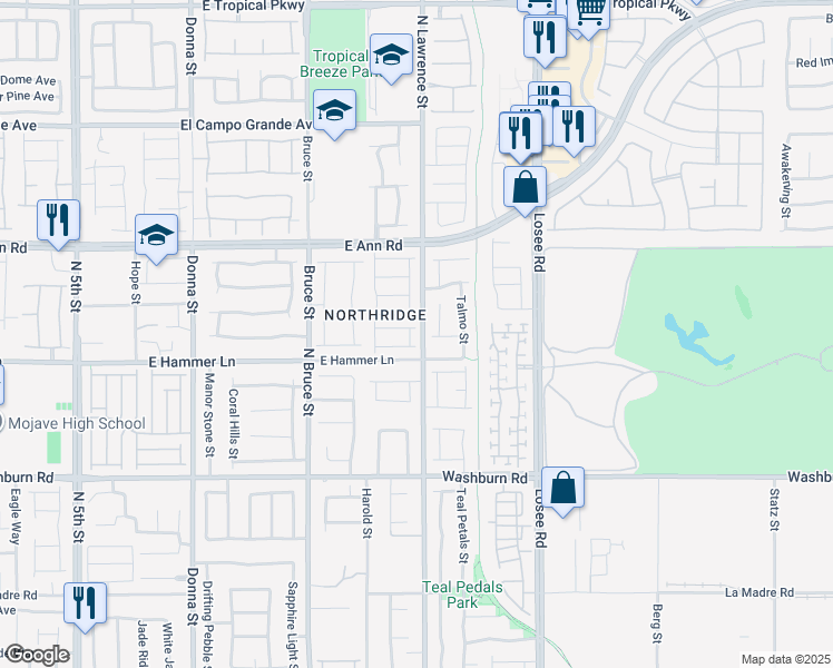 map of restaurants, bars, coffee shops, grocery stores, and more near Aladdin Dream Road in North Las Vegas