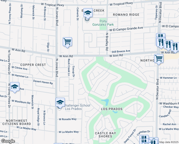map of restaurants, bars, coffee shops, grocery stores, and more near 5433 Honey Mesquite Lane in Las Vegas