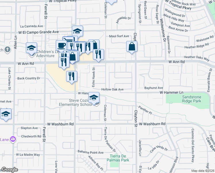 map of restaurants, bars, coffee shops, grocery stores, and more near 5419 Cypress Creek Street in North Las Vegas
