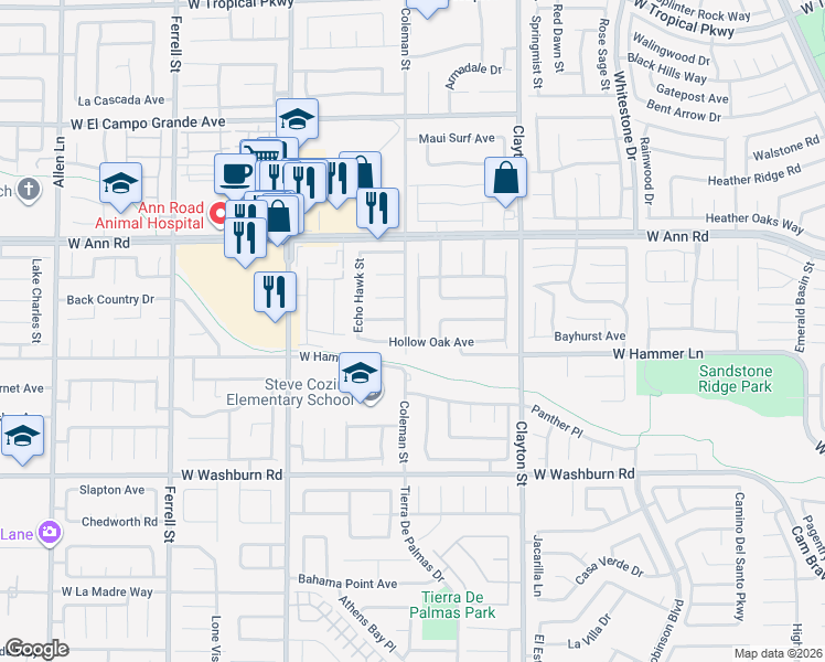 map of restaurants, bars, coffee shops, grocery stores, and more near 5419 Cypress Creek Street in North Las Vegas