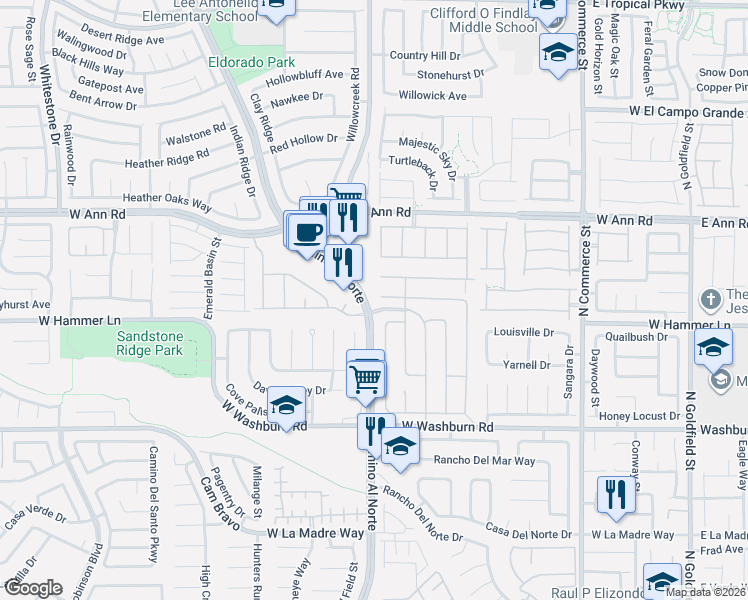 map of restaurants, bars, coffee shops, grocery stores, and more near 5340 Crestpoint Watch Court in North Las Vegas