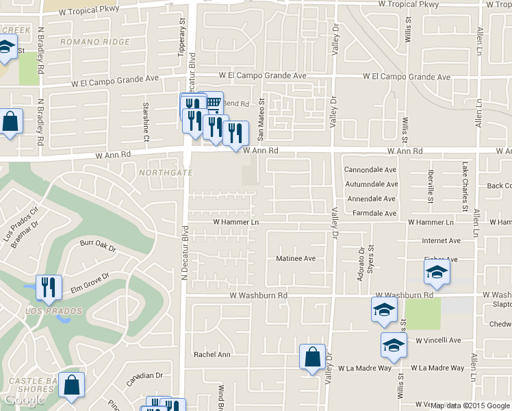 map of restaurants, bars, coffee shops, grocery stores, and more near 4595 Dagnar Court in North Las Vegas