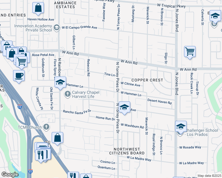 map of restaurants, bars, coffee shops, grocery stores, and more near 5361 Rhett Street in Las Vegas