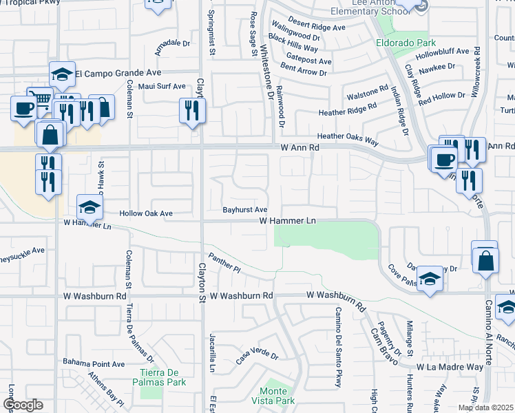 map of restaurants, bars, coffee shops, grocery stores, and more near 1830 Bayhurst Avenue in North Las Vegas