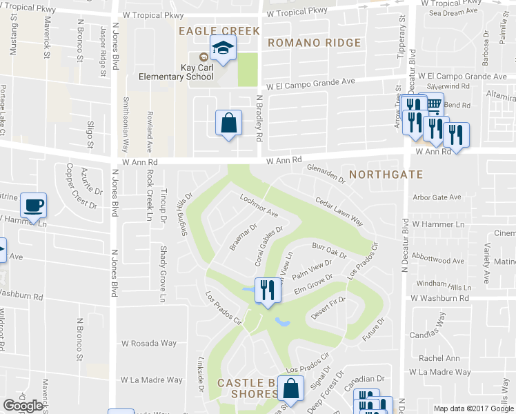 map of restaurants, bars, coffee shops, grocery stores, and more near 5401 Lochmor Avenue in Las Vegas