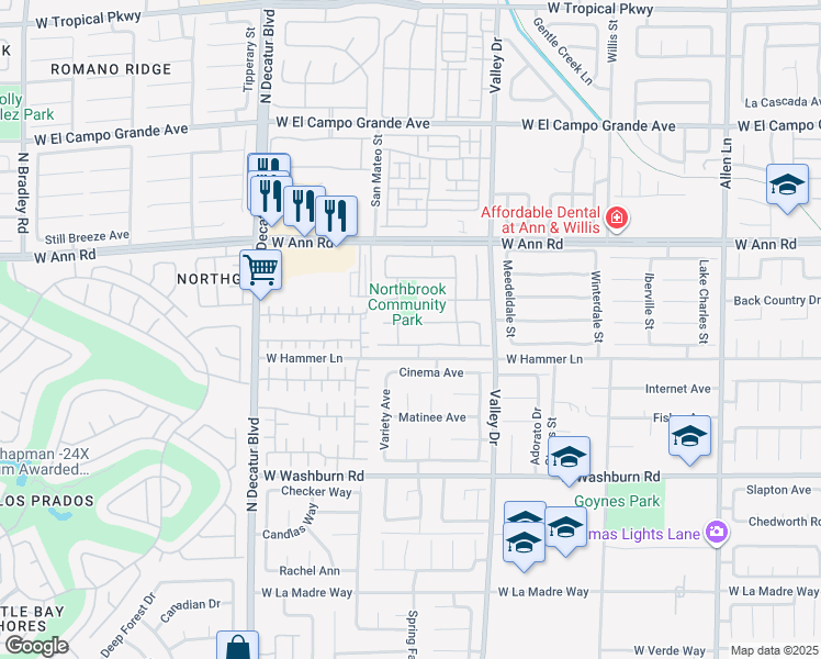 map of restaurants, bars, coffee shops, grocery stores, and more near 4423 Crimson Tide Avenue in North Las Vegas