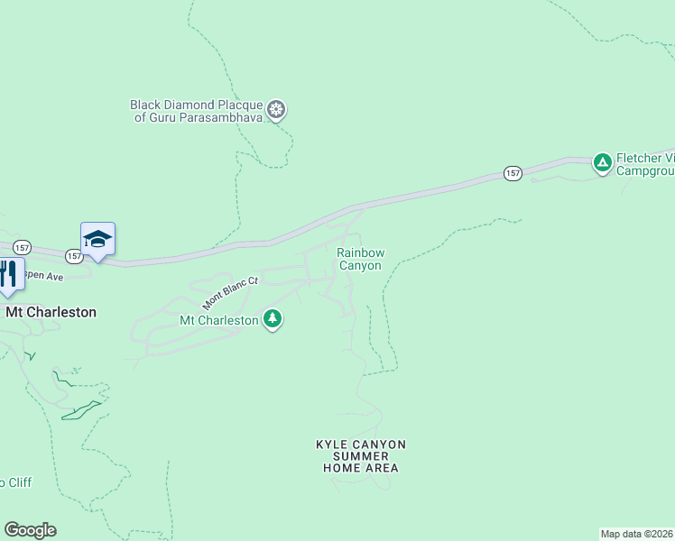 map of restaurants, bars, coffee shops, grocery stores, and more near 224 Rainbow Canyon Boulevard in Mount Charleston