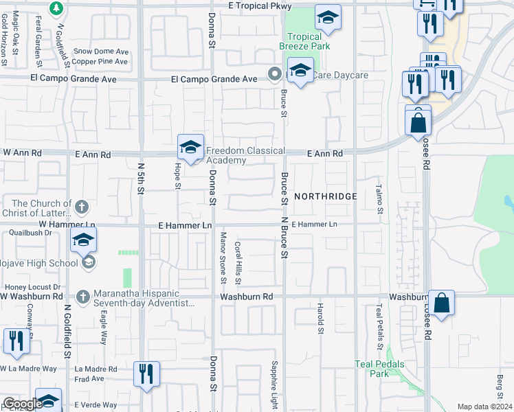 map of restaurants, bars, coffee shops, grocery stores, and more near 1112 Tropic Wind Avenue in North Las Vegas