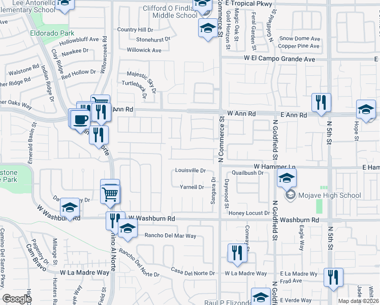 map of restaurants, bars, coffee shops, grocery stores, and more near 341 Point Loma Avenue in North Las Vegas
