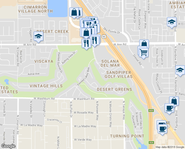 map of restaurants, bars, coffee shops, grocery stores, and more near 7480 Desert Flame in Las Vegas