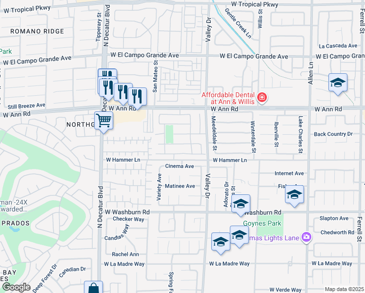 map of restaurants, bars, coffee shops, grocery stores, and more near 4353 Crimson Tide in North Las Vegas