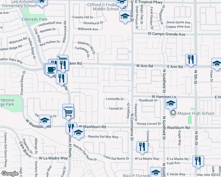 map of restaurants, bars, coffee shops, grocery stores, and more near 429 Orchid Oasis Avenue in North Las Vegas
