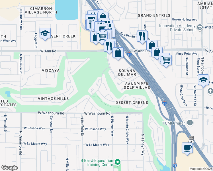 map of restaurants, bars, coffee shops, grocery stores, and more near 7480 Desert Flame in Las Vegas
