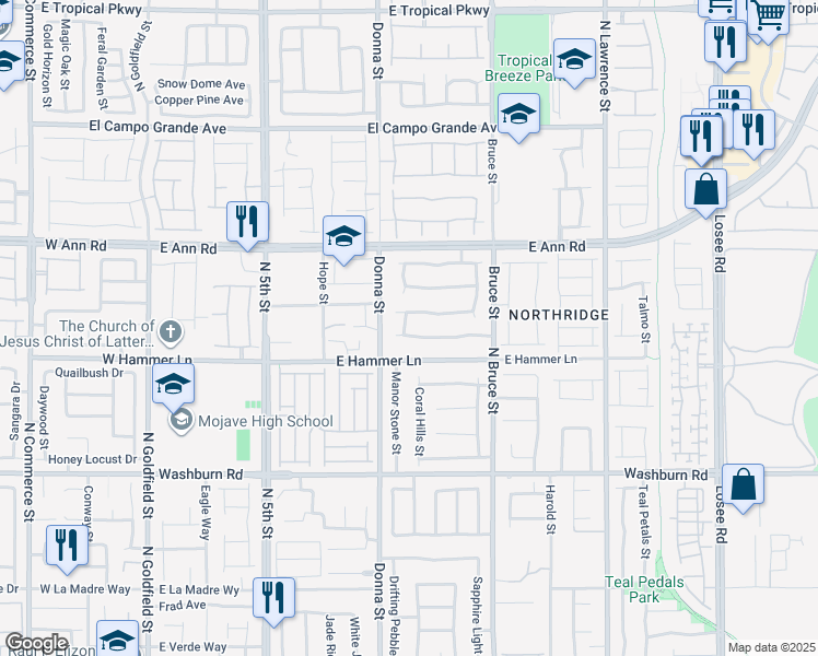 map of restaurants, bars, coffee shops, grocery stores, and more near 954 Windy Ferrell Avenue in North Las Vegas