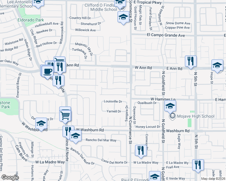 map of restaurants, bars, coffee shops, grocery stores, and more near 341 Point Loma Avenue in North Las Vegas