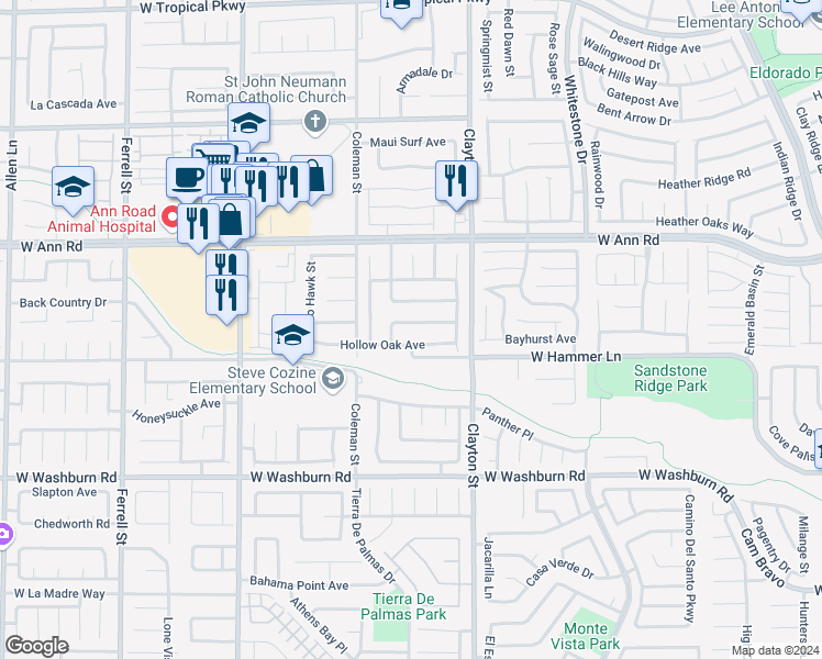 map of restaurants, bars, coffee shops, grocery stores, and more near 2207 Fountain Valley Way in North Las Vegas