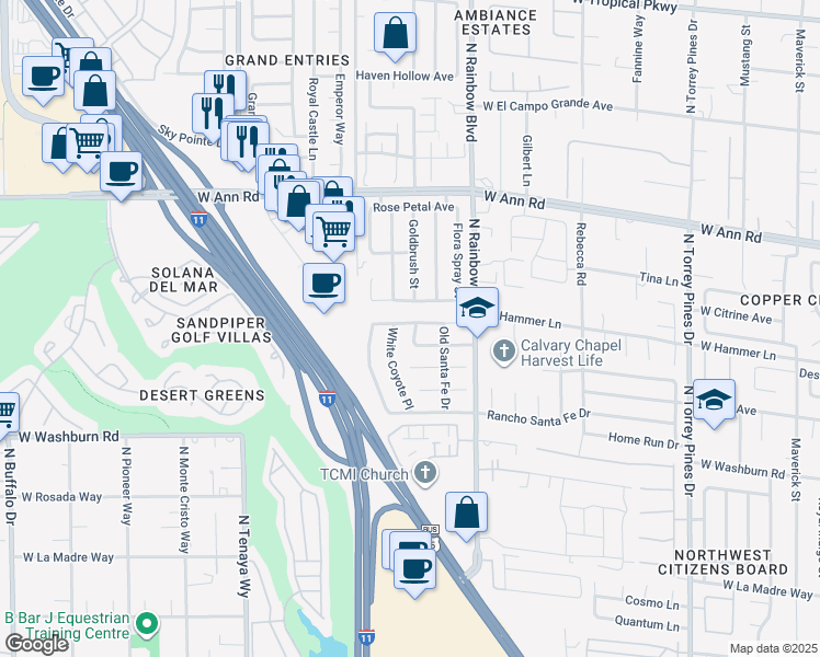 map of restaurants, bars, coffee shops, grocery stores, and more near 5317 Golden Cliff Street in Las Vegas
