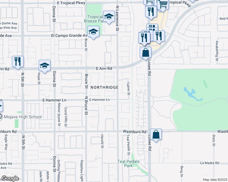 map of restaurants, bars, coffee shops, grocery stores, and more near Aladdin Dream Road in North Las Vegas